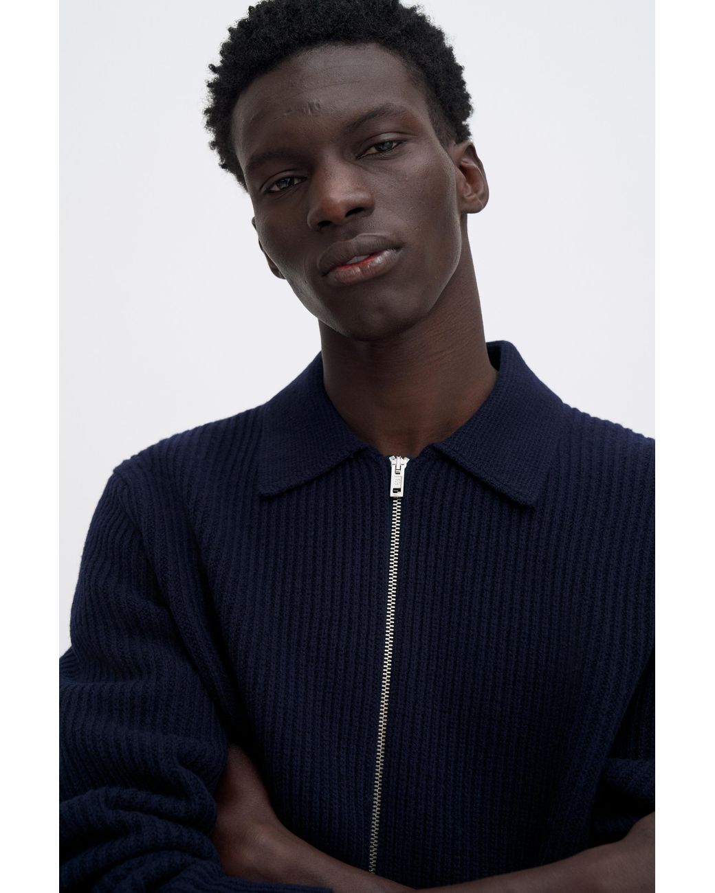 Filippa K Blue Ribbed Wool Zip Cardigan for men