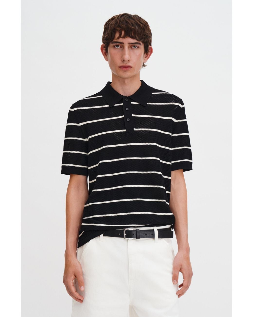 Filippa K Black Striped Mesh Polo for men