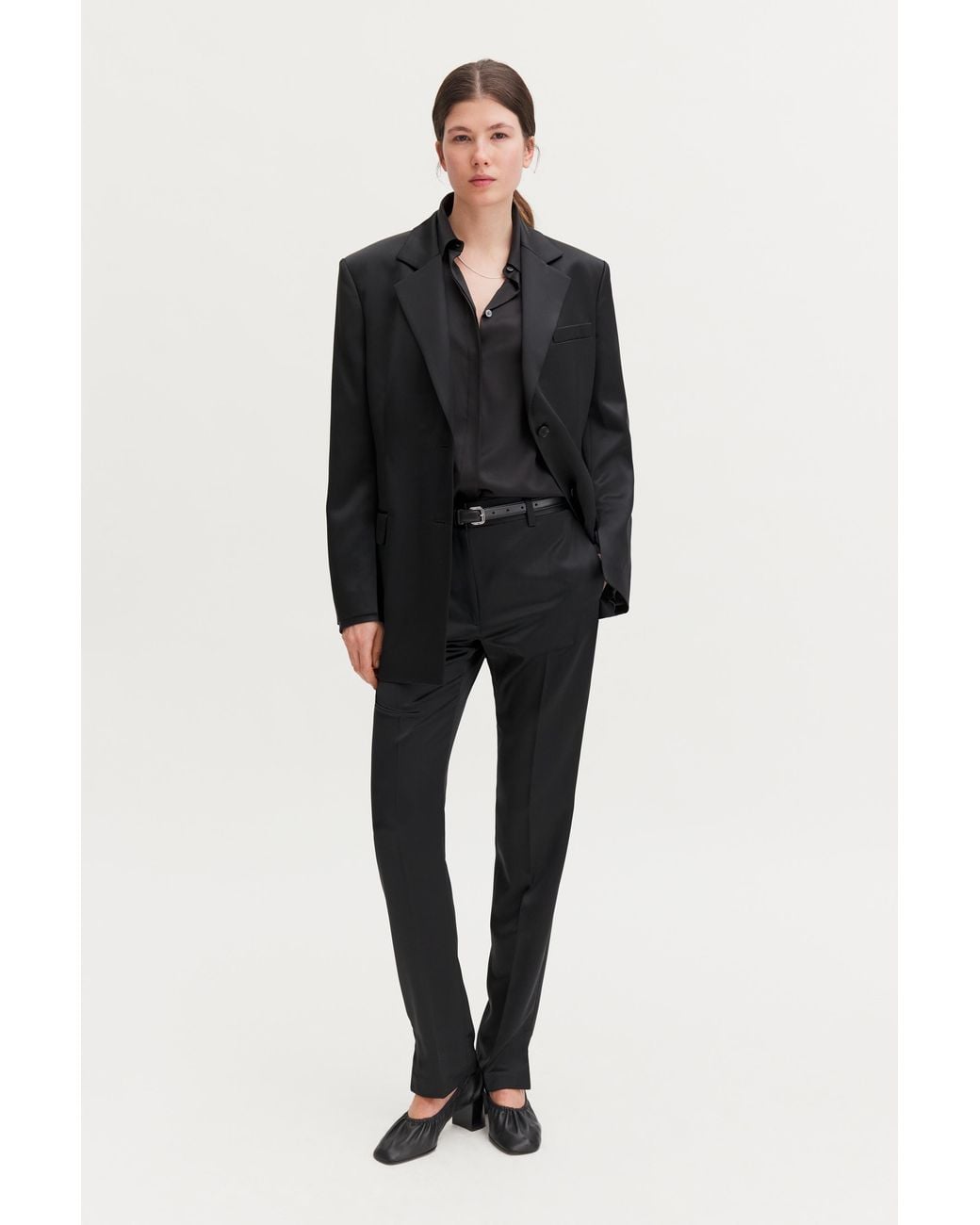Filippa K Black Slit Satin Blazer