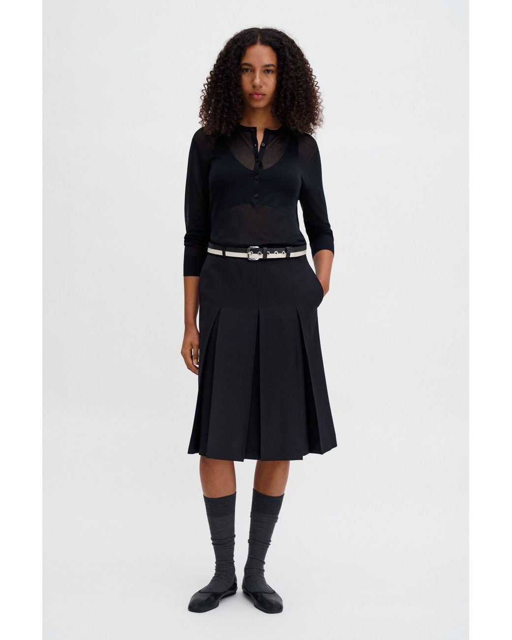 Filippa K Black Sheer Knit Henley