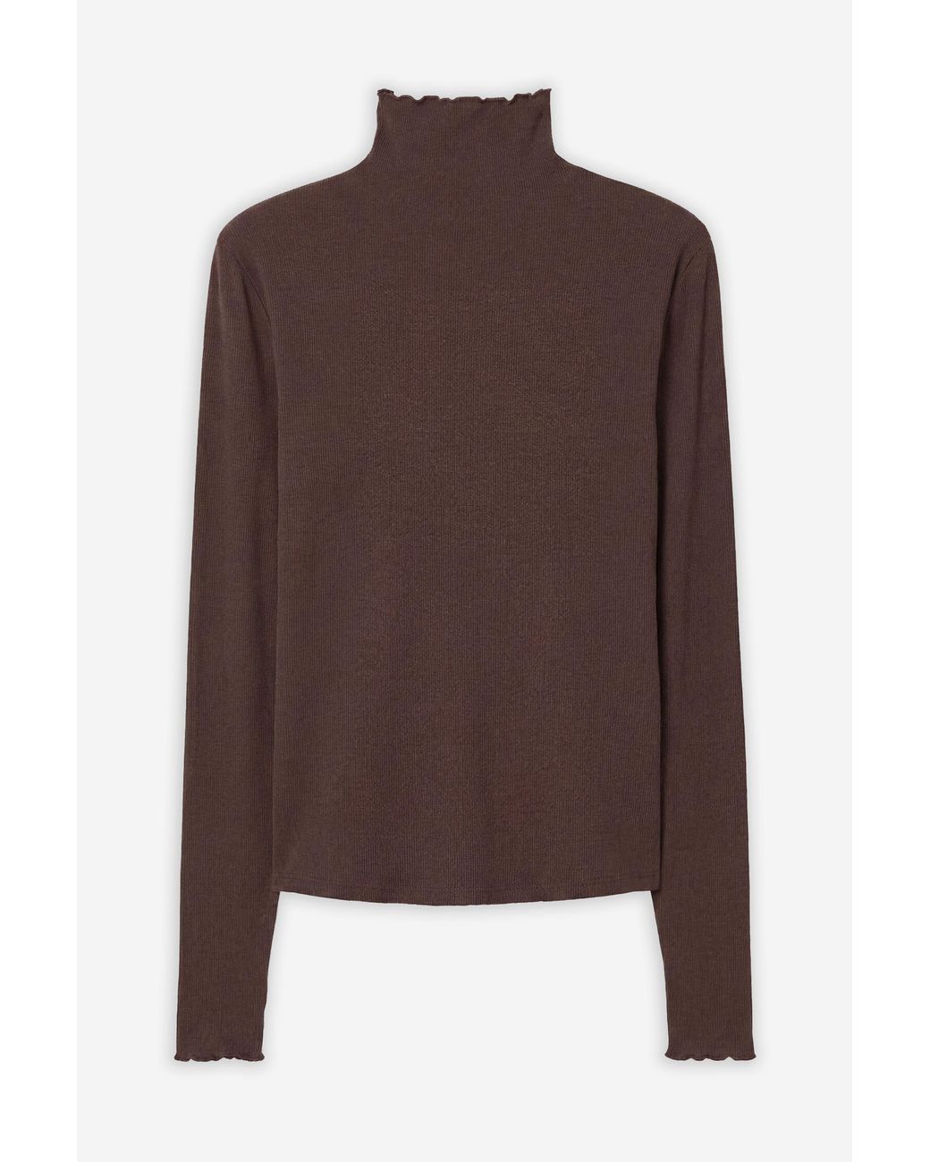 Filippa K Brown Rib Mock Neck Top