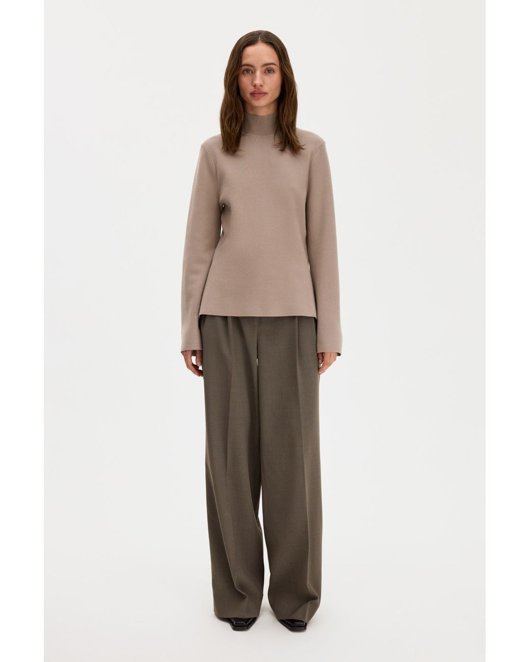 Filippa K Brown Milano Knit Mock Neck Top