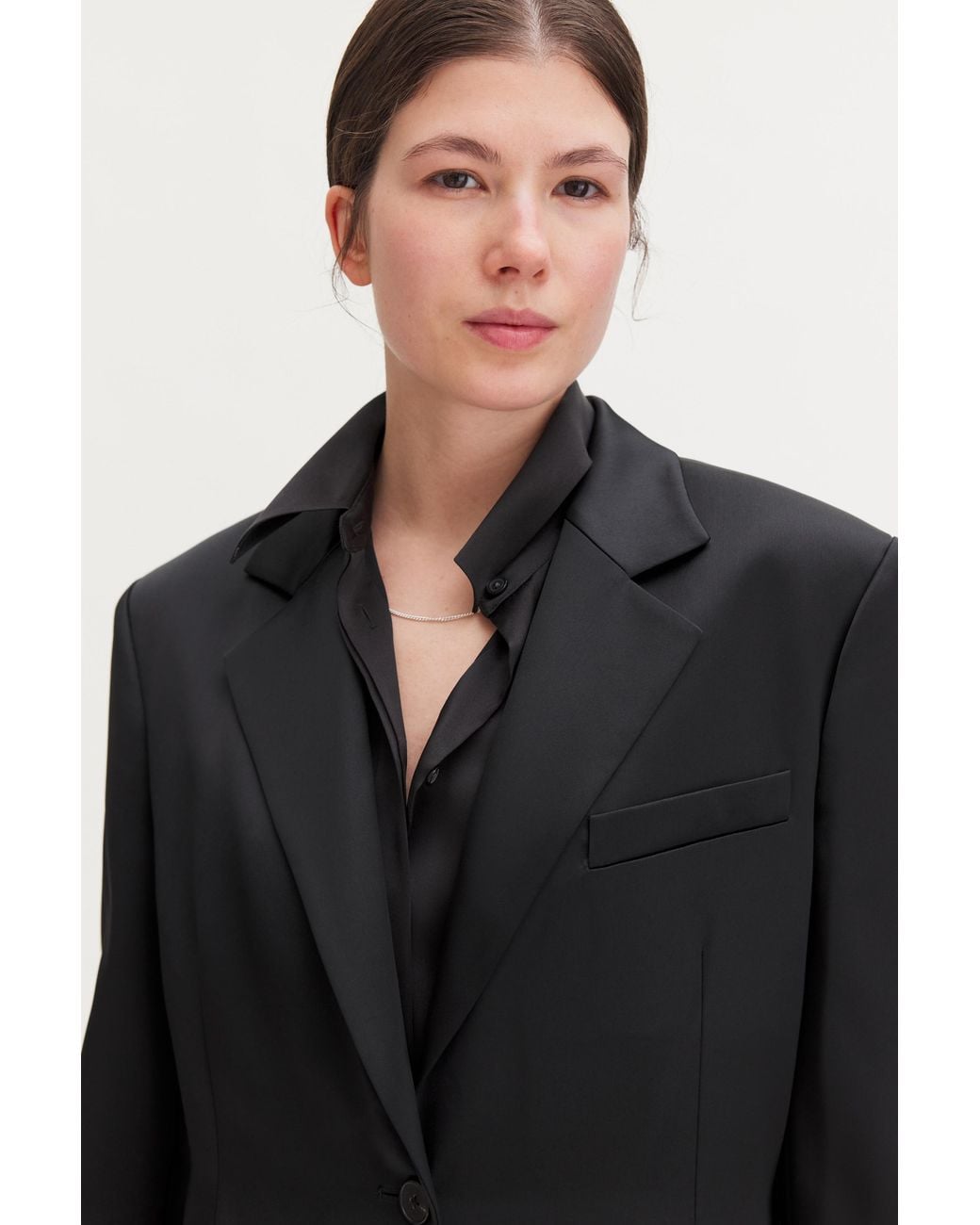 Filippa K Black Slit Satin Blazer