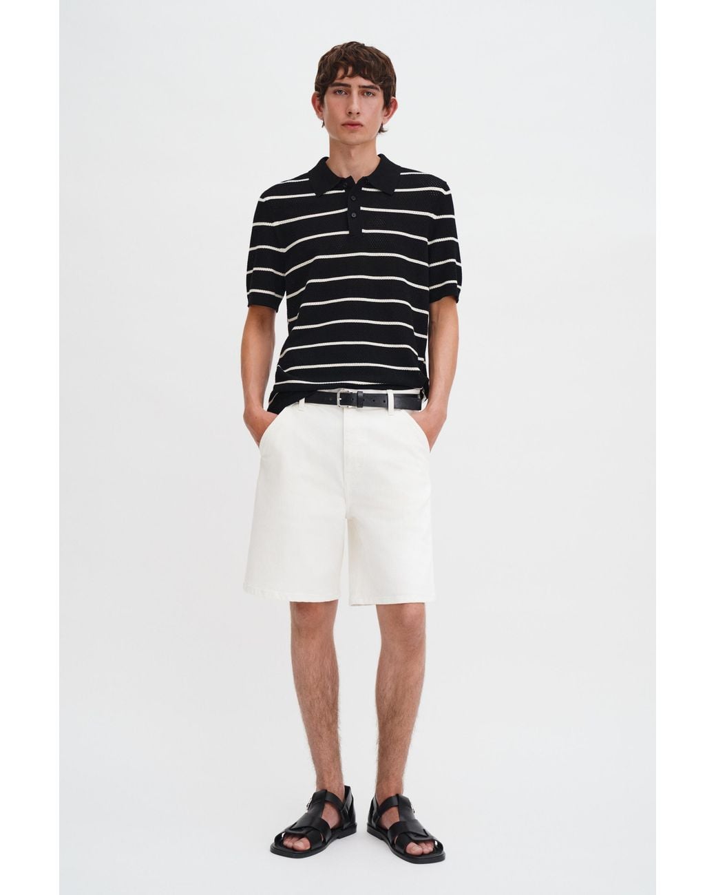 Filippa K Black Striped Mesh Polo for men