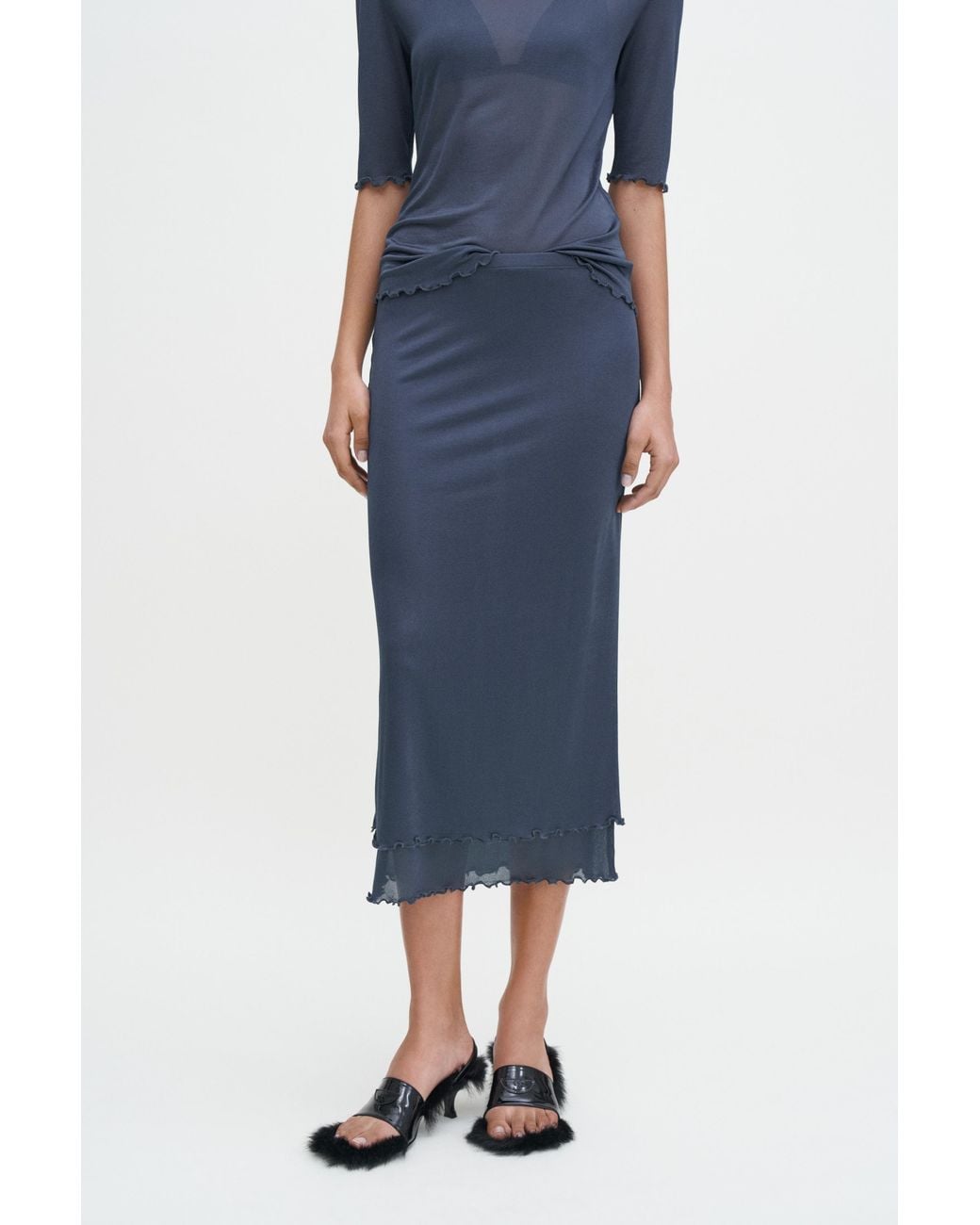 Filippa K Blue Layered Frill Crepe Skirt