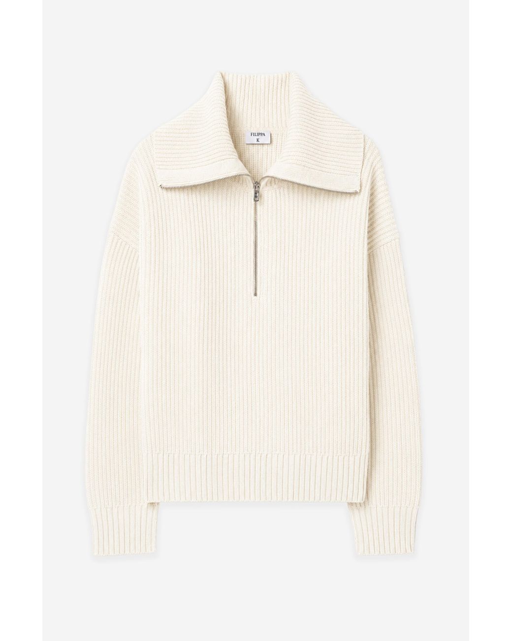 Filippa K Natural Ribbed Wool Half Zip Sweater