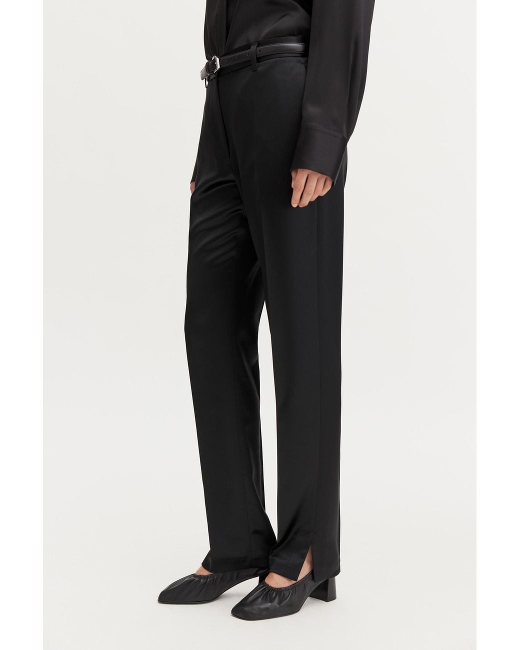 Filippa K Black Slim Slit Satin Trousers