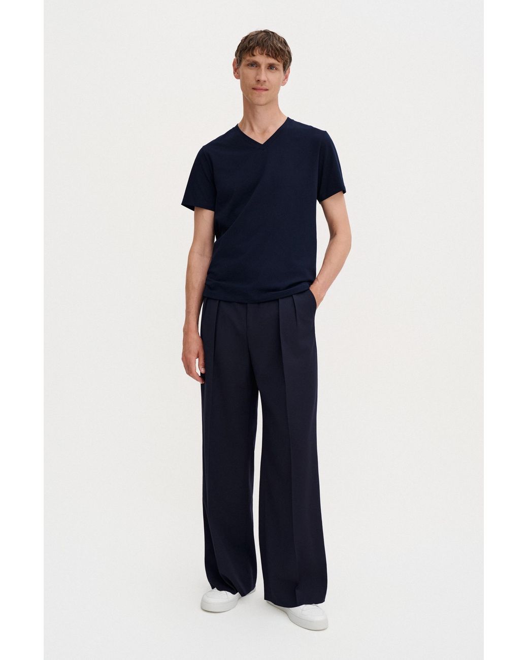 Filippa K Blue Stretch V-Neck Tee for men