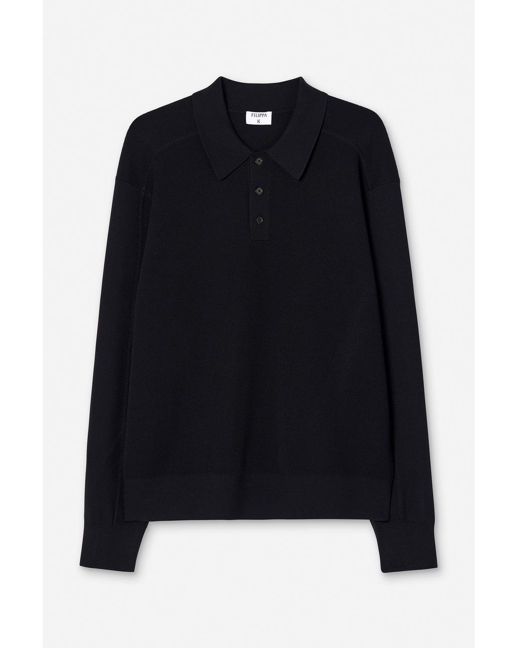 Filippa K Black Textured Knit Polo Shirt for men