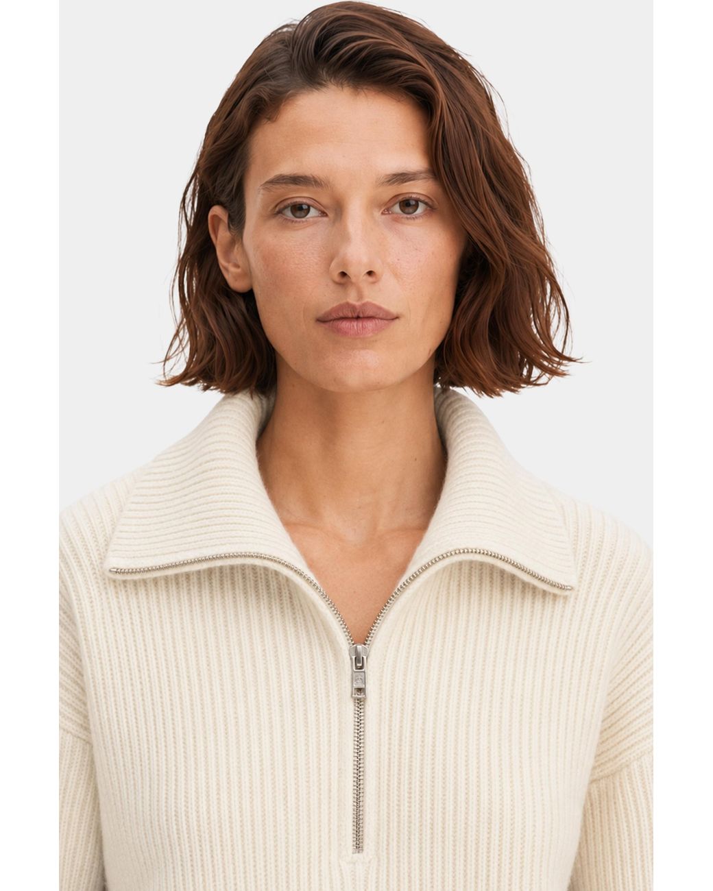 Filippa K Natural Ribbed Wool Half Zip Sweater