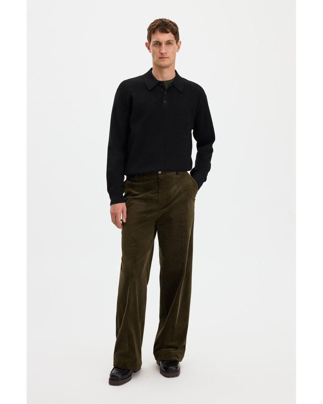 Filippa K Black Textured Knit Polo Shirt for men