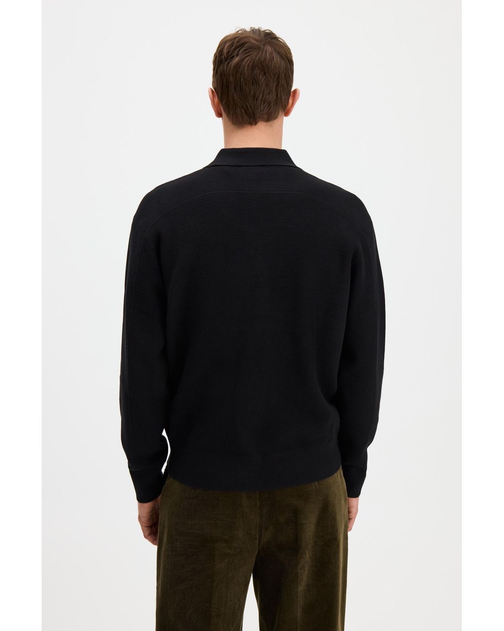 Filippa K Black Textured Knit Polo Shirt for men