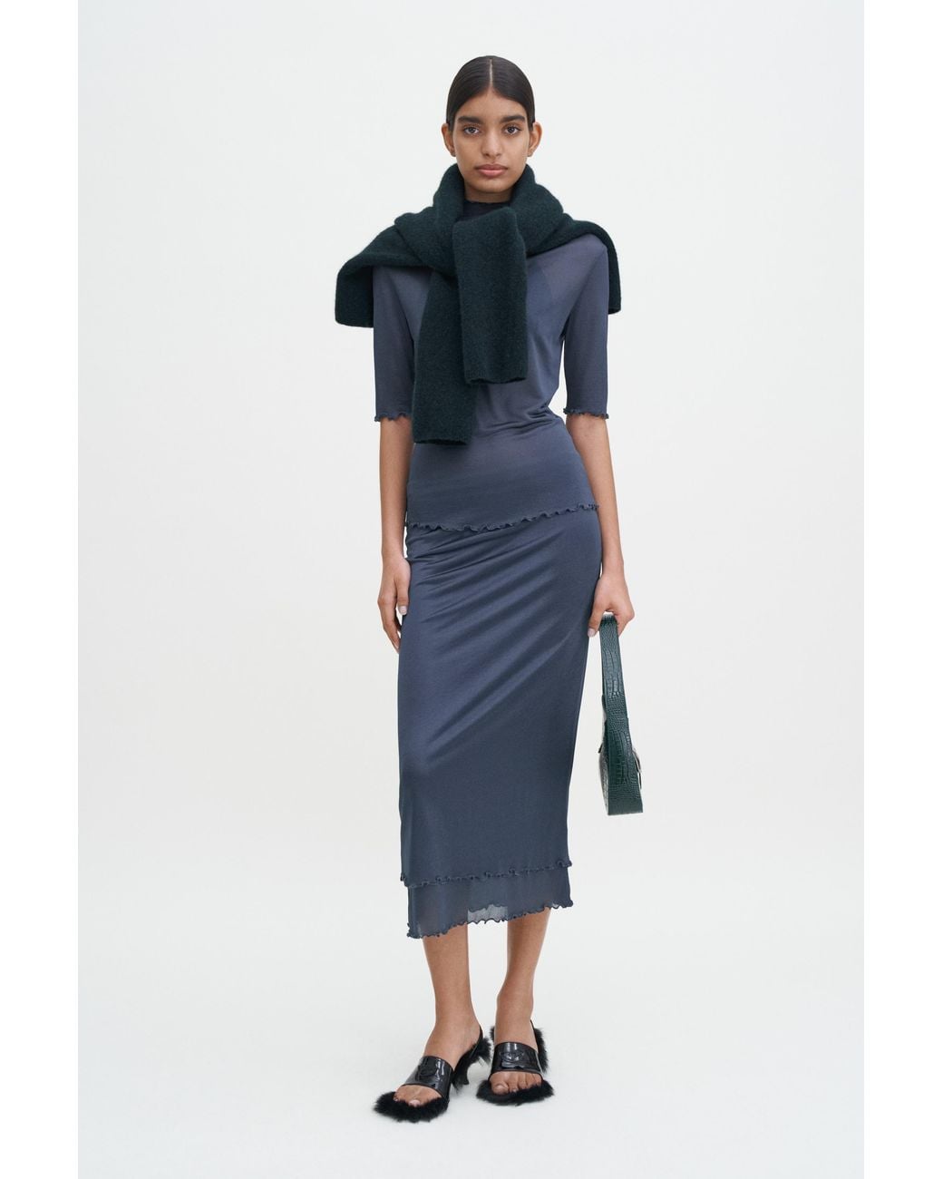 Filippa K Blue Layered Frill Crepe Skirt