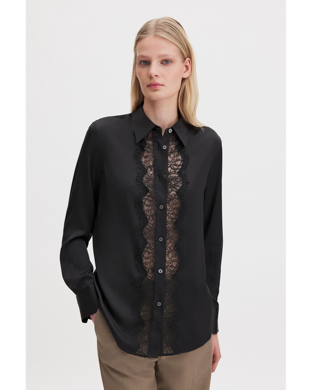 Filippa K Black Vertical Lace Detail Shirt
