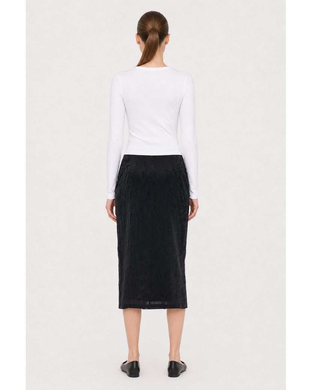 Filippa K Black Crinkled Pencil Skirt