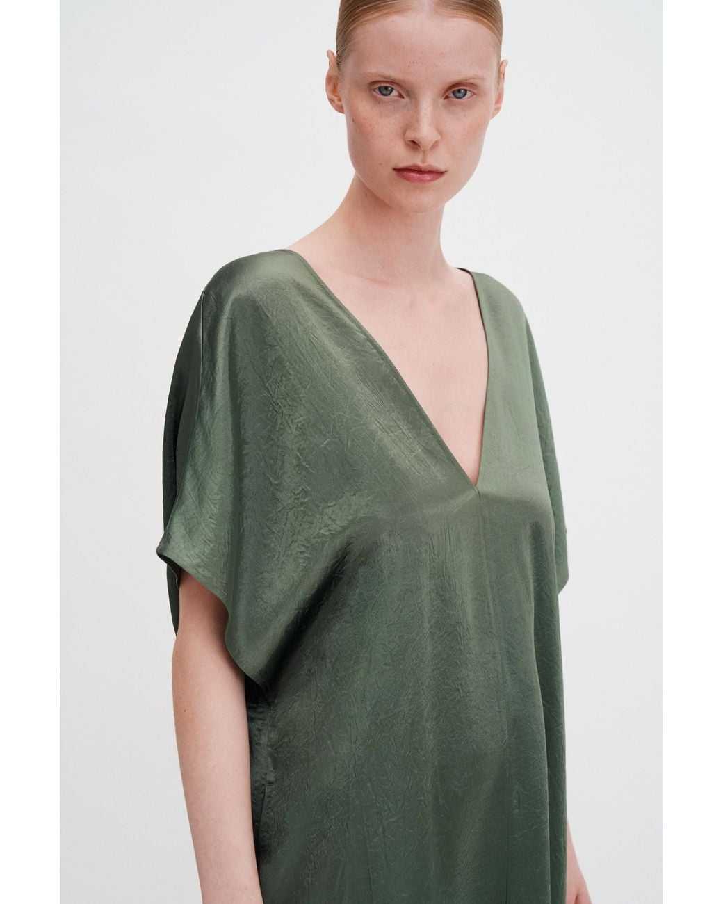 Filippa K Green V-Neck Crinkle Kaftan