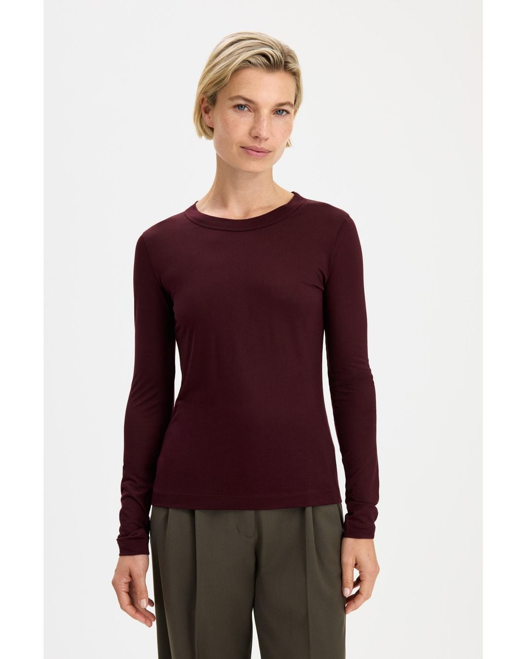 Filippa K Red Scooped Longsleeve Top