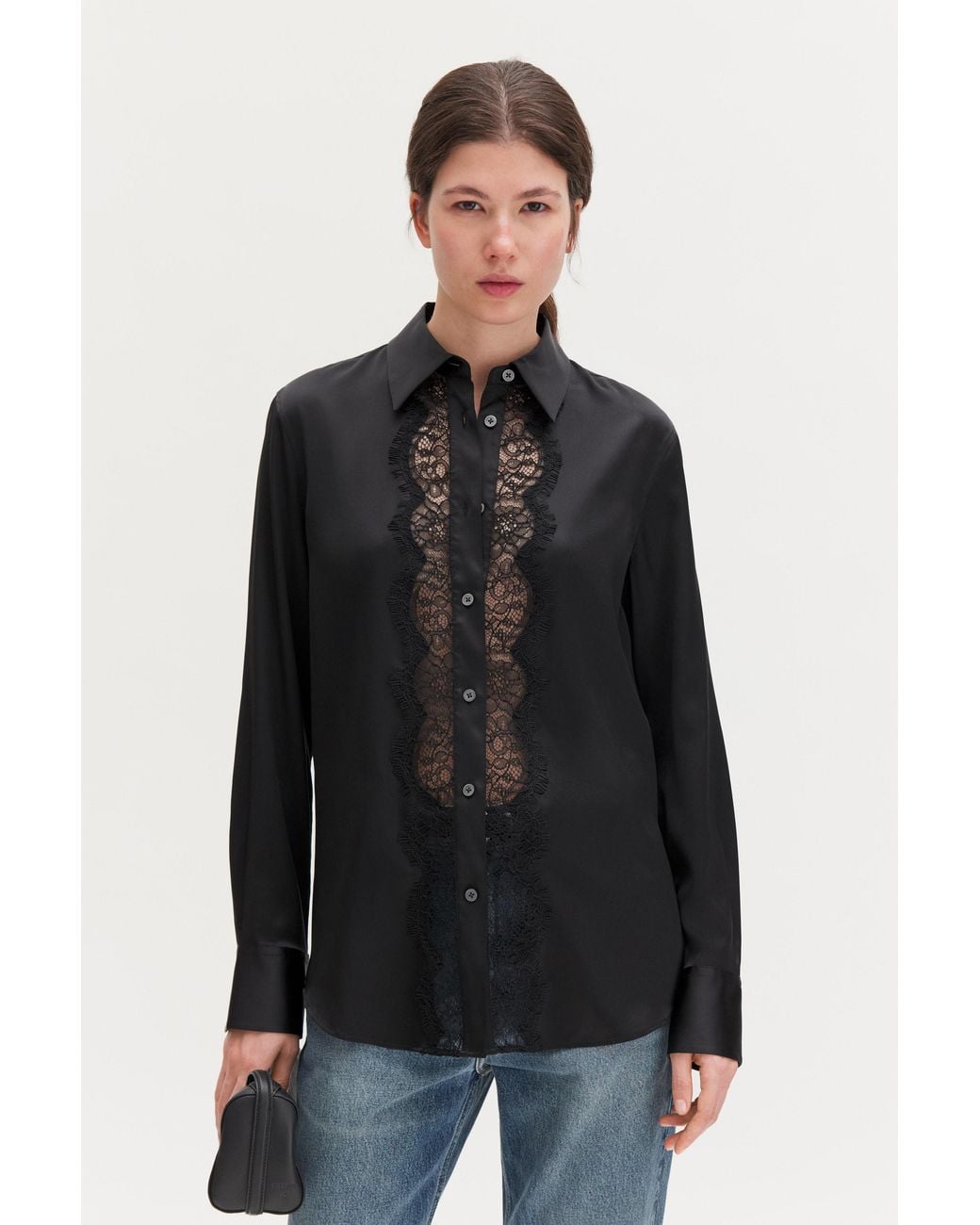 Filippa K Black Vertical Lace Detail Shirt