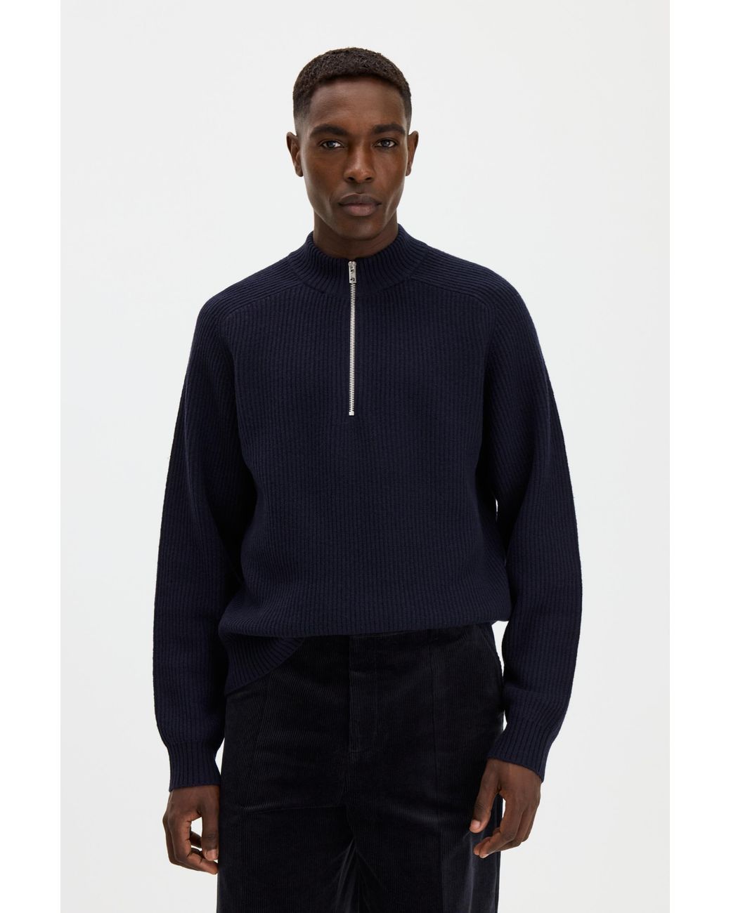Filippa K Blue Wool Half Zip Sweater for men