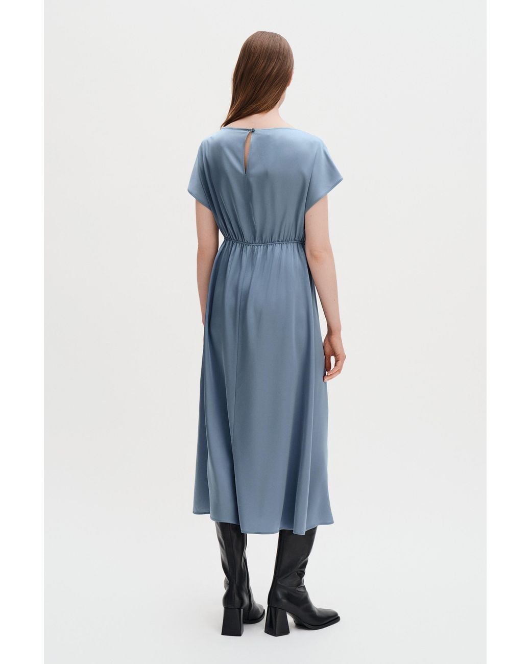 Filippa K Blue Gathered Kimono Boatneck Dress
