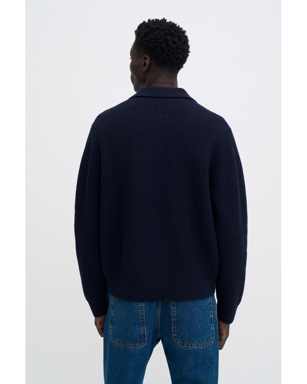 Filippa K Blue Ribbed Wool Zip Cardigan for men
