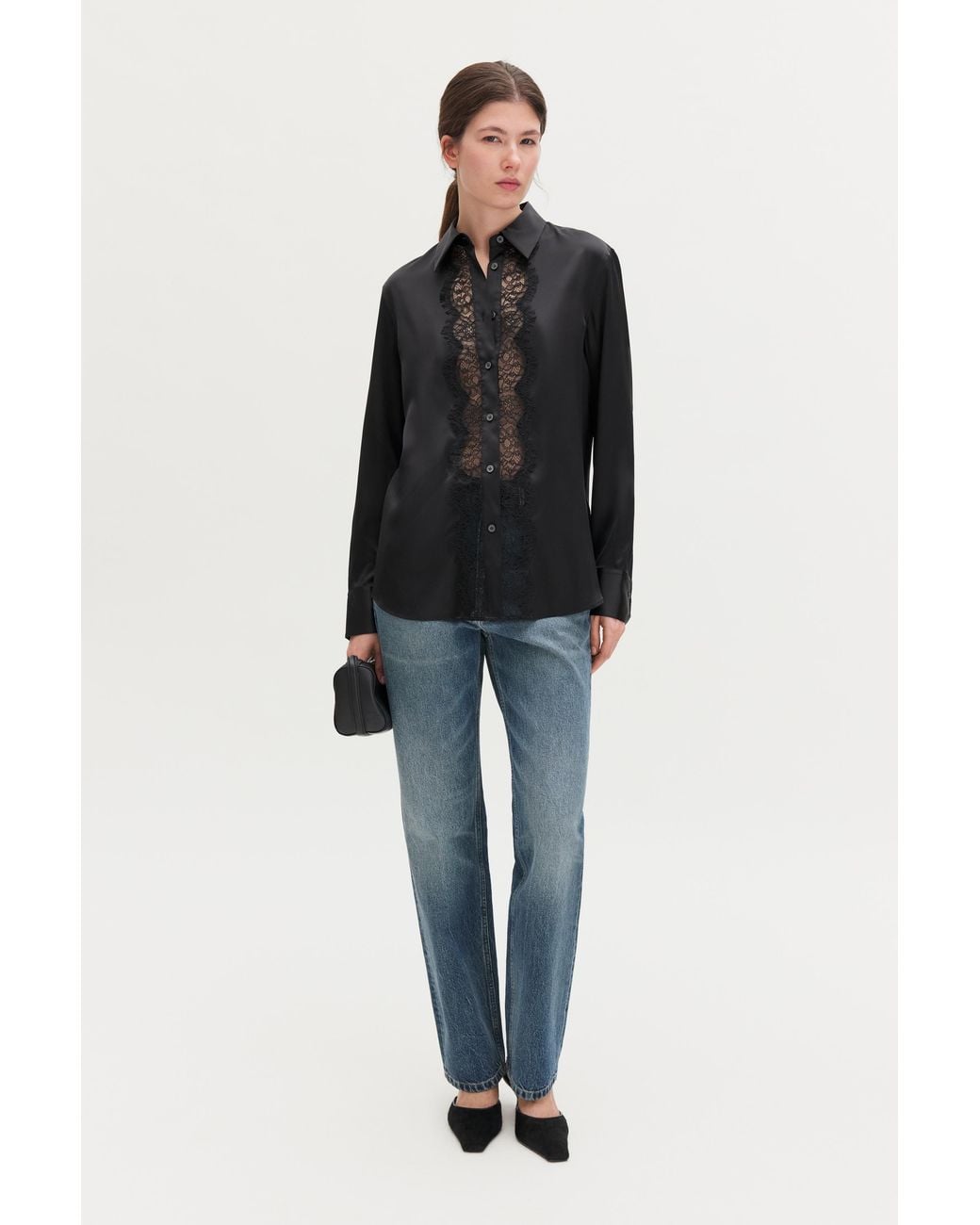 Filippa K Black Vertical Lace Detail Shirt