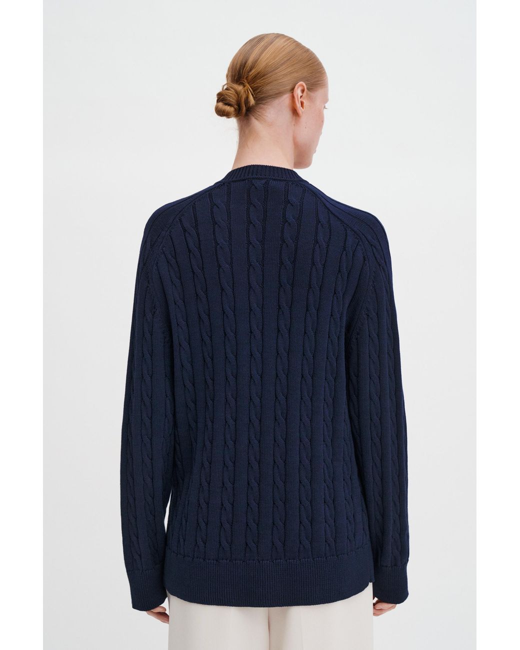 Filippa K Blue Braided Cotton V-Neck Sweater