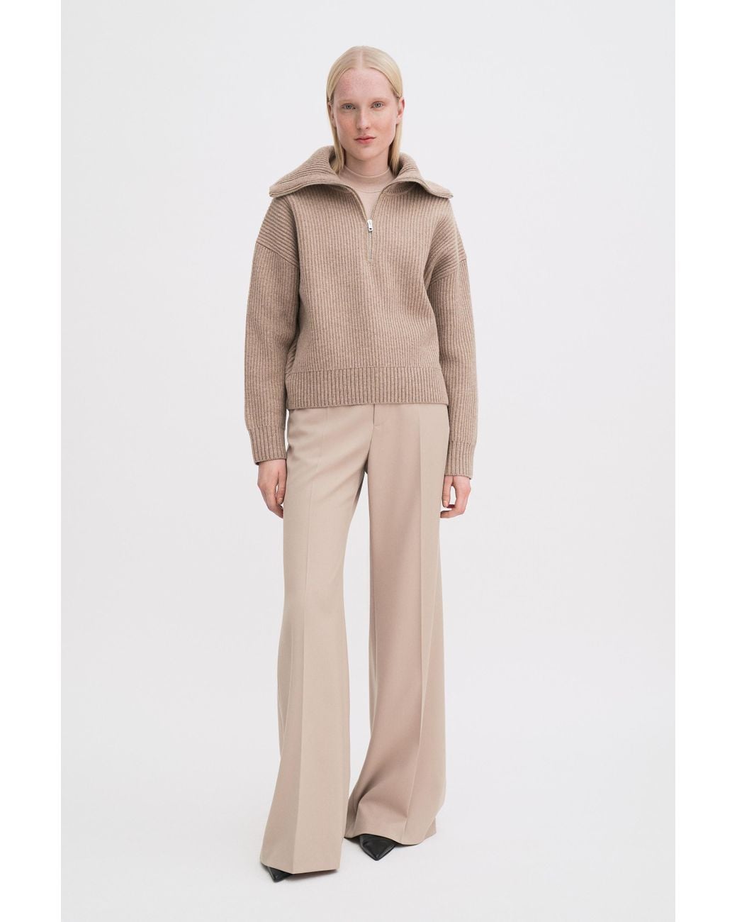 〓RIE様〓【Filipa K】HARF ZIP RIBBED WOOL KNI Filippa K Ribbed Wool Half Zip Sweater in Natural | Lyst