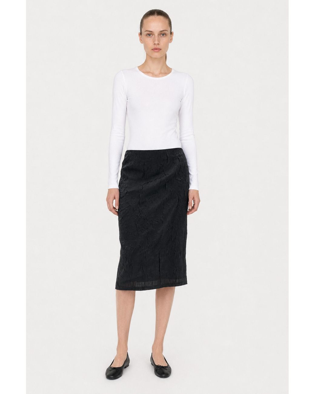 Filippa K Black Crinkled Pencil Skirt