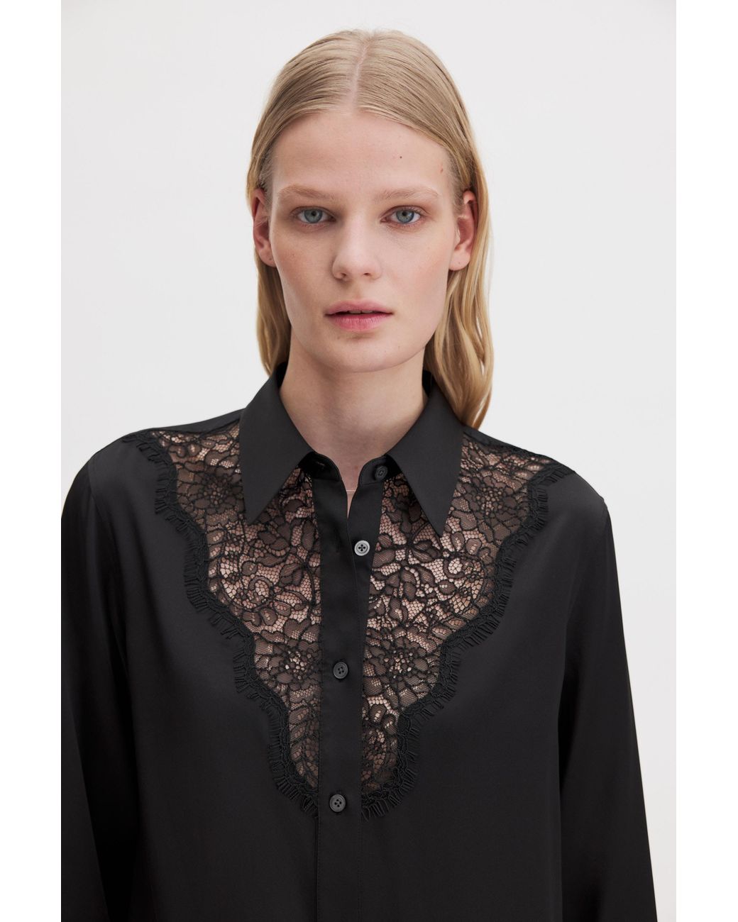 Filippa K Black V-Detail Lace Shirt