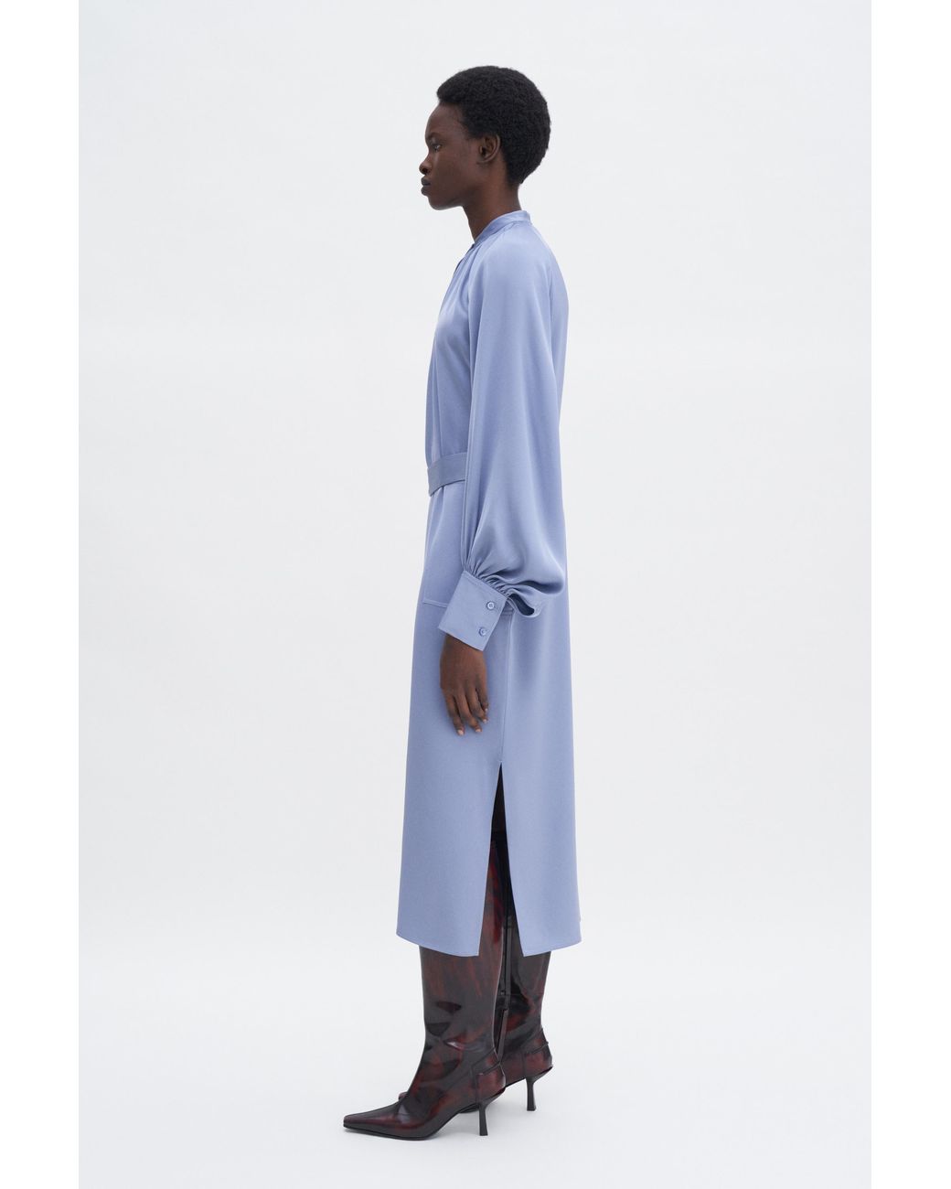 Filippa K Blue Belted Long Sleeve Dress