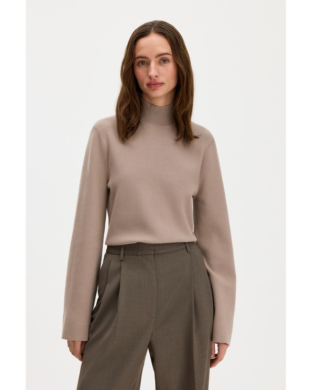 Filippa K Brown Milano Knit Mock Neck Top