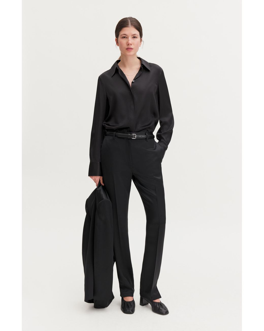 Filippa K Black Slim Slit Satin Trousers