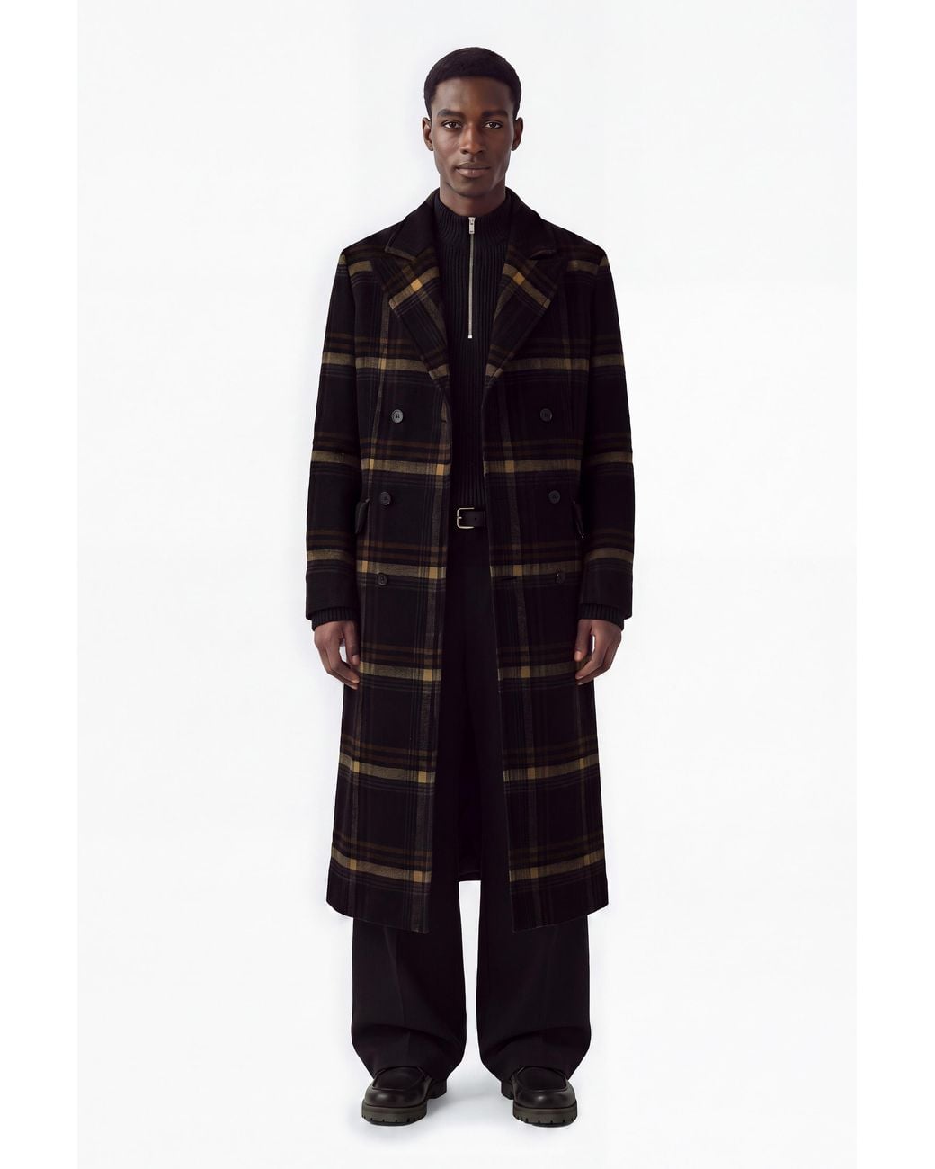Filippa K Black Damian Check Wool Coat for men