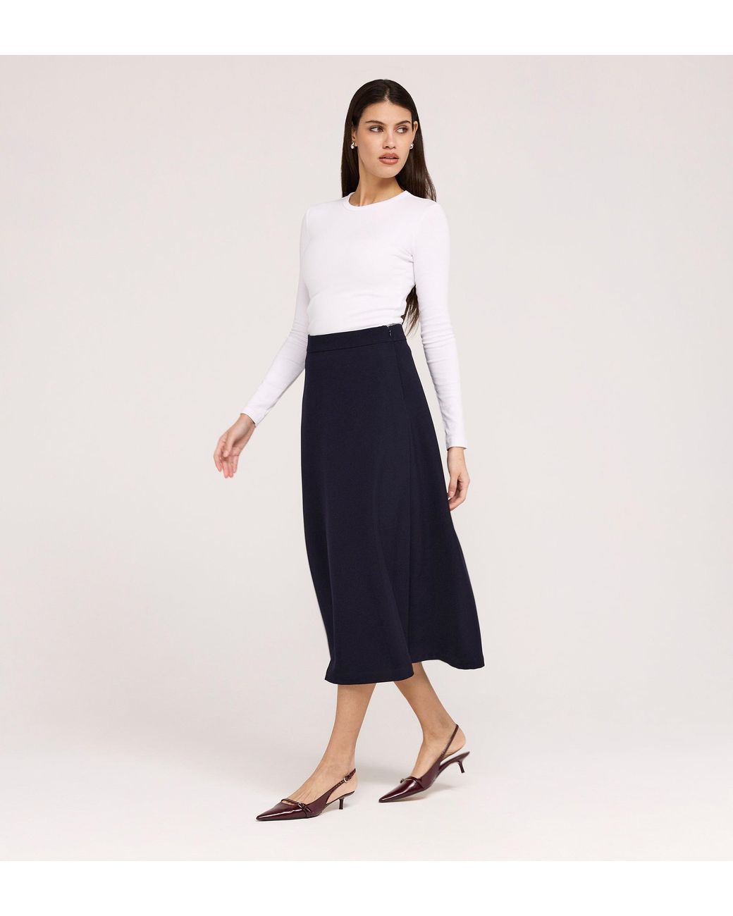 Finery London Blue Ramona Gaberdine Twill Midi Skirt