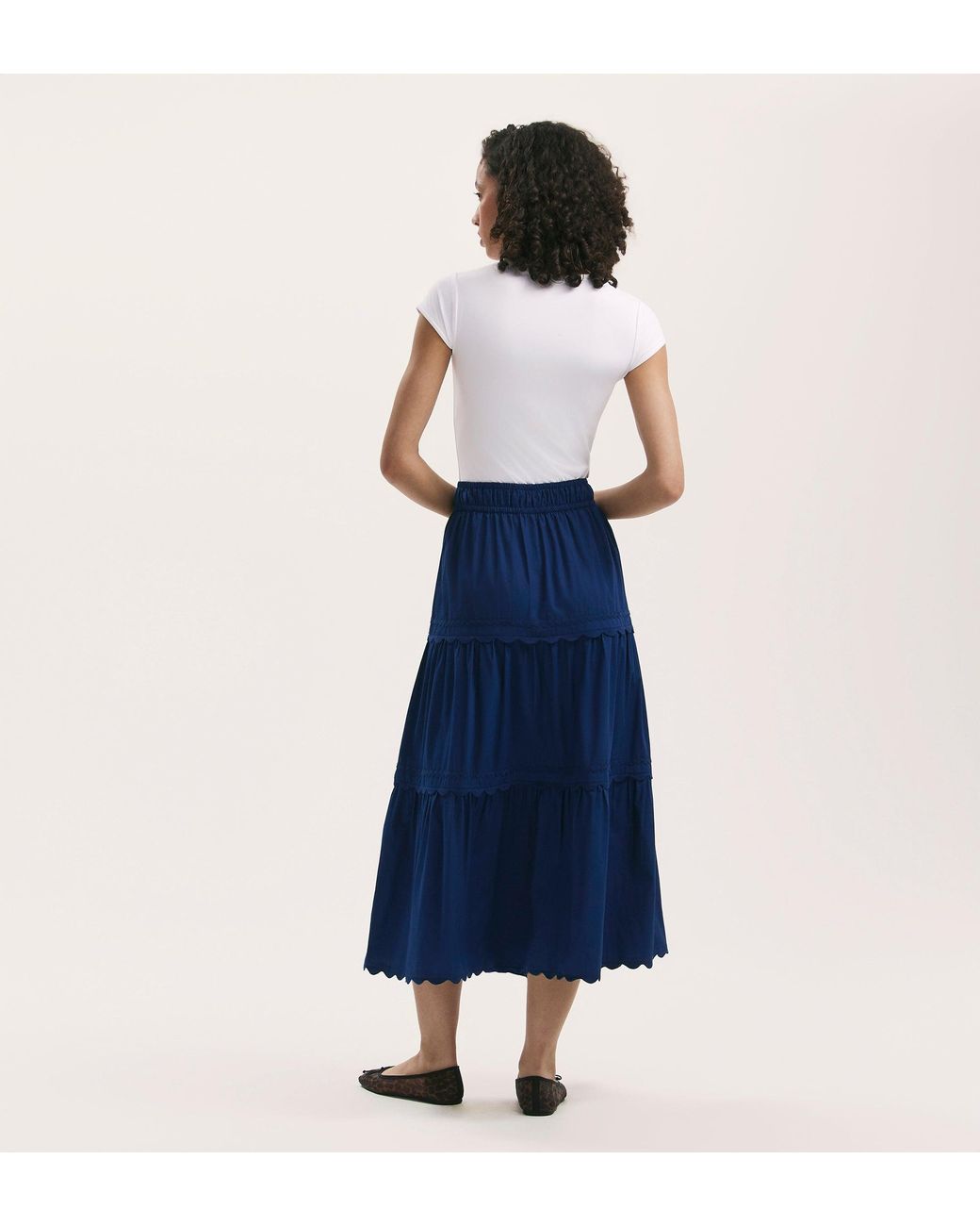 Finery London Blue Paula Cotton Ric Rac Trim Midi Skirt