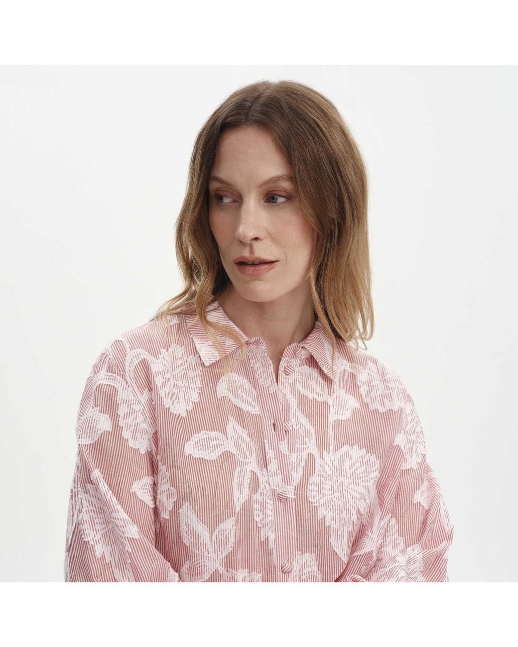 Finery London Pink Heidi Jacquard Stripe Long Sleeve Shirt