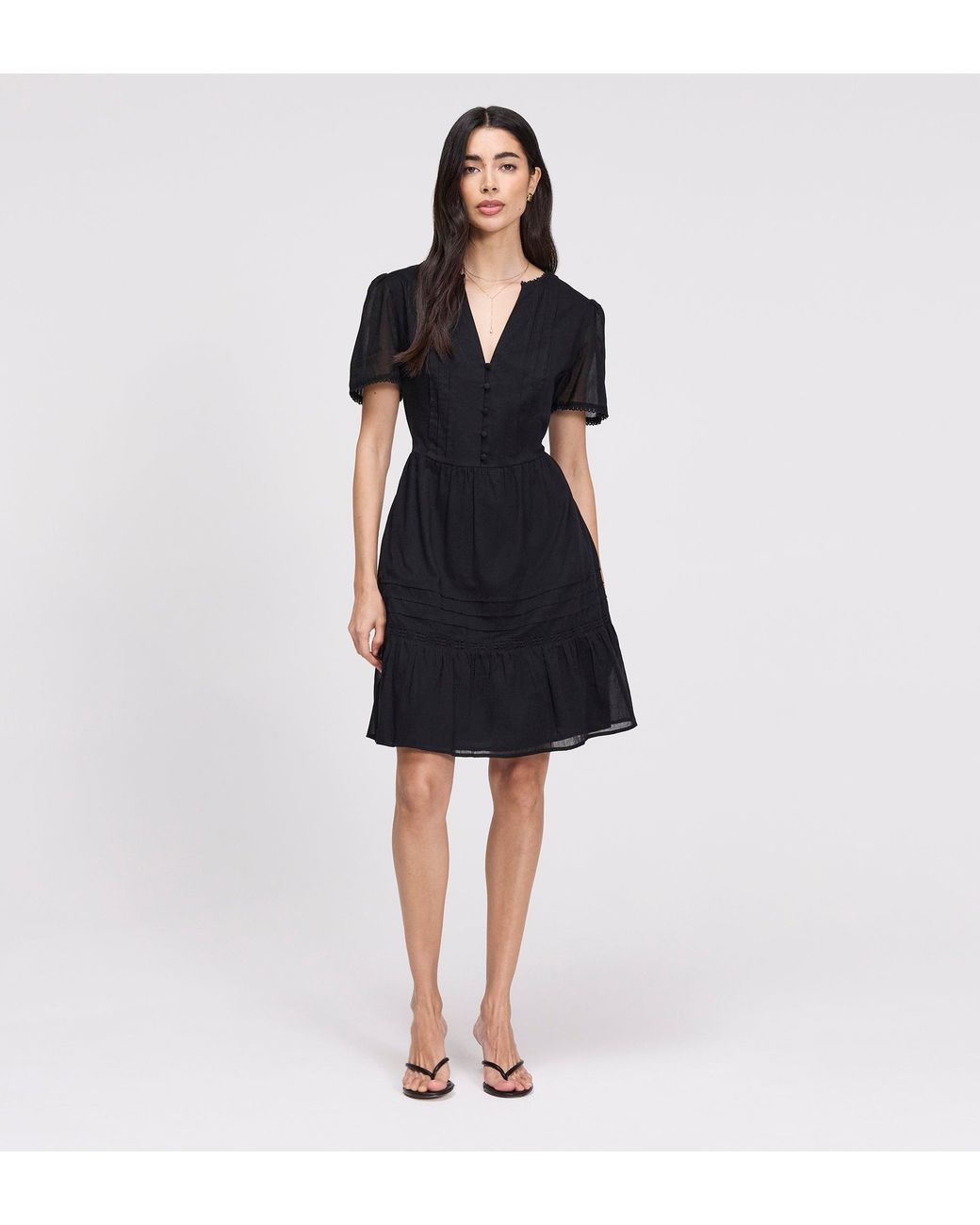 Finery London Black Dakota Cotton Lace Tiered Short Dress
