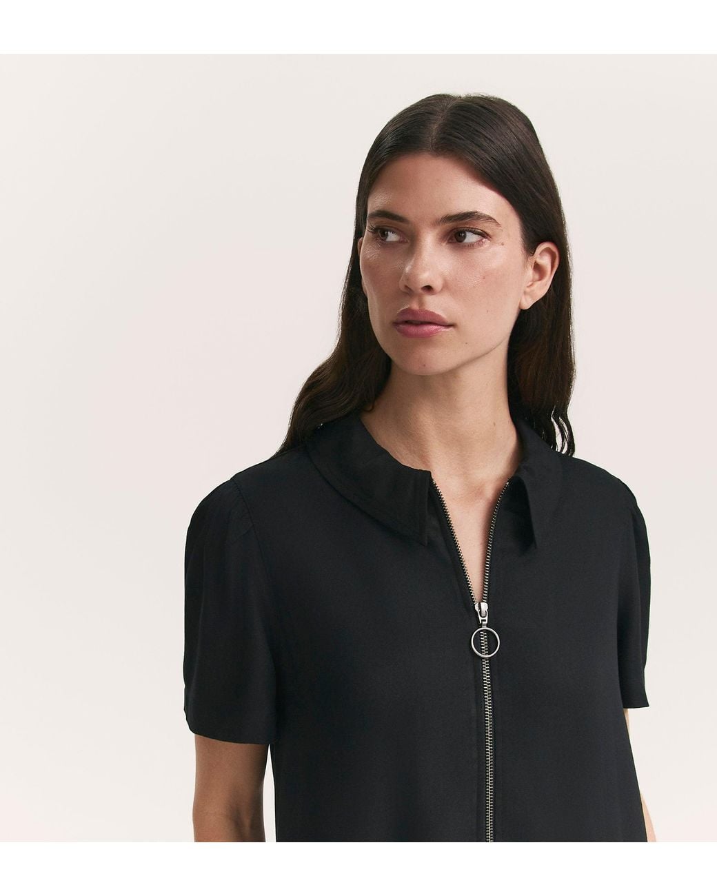 Finery London Black Orion Zip Front Midi Shirt Dress