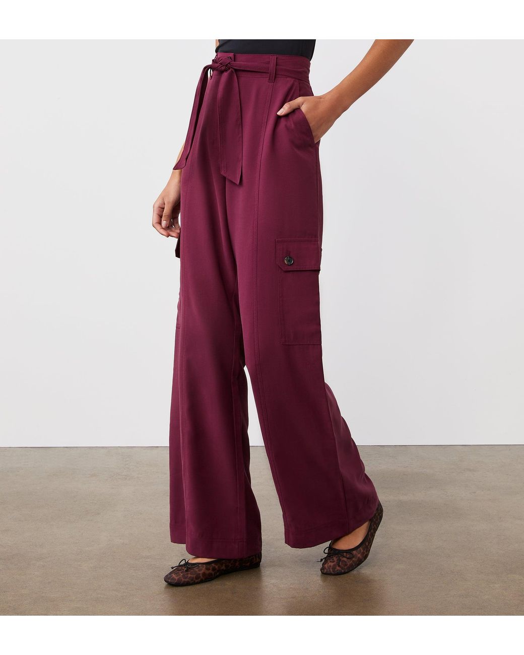 Finery London Red Maxine Wide Leg Trousers