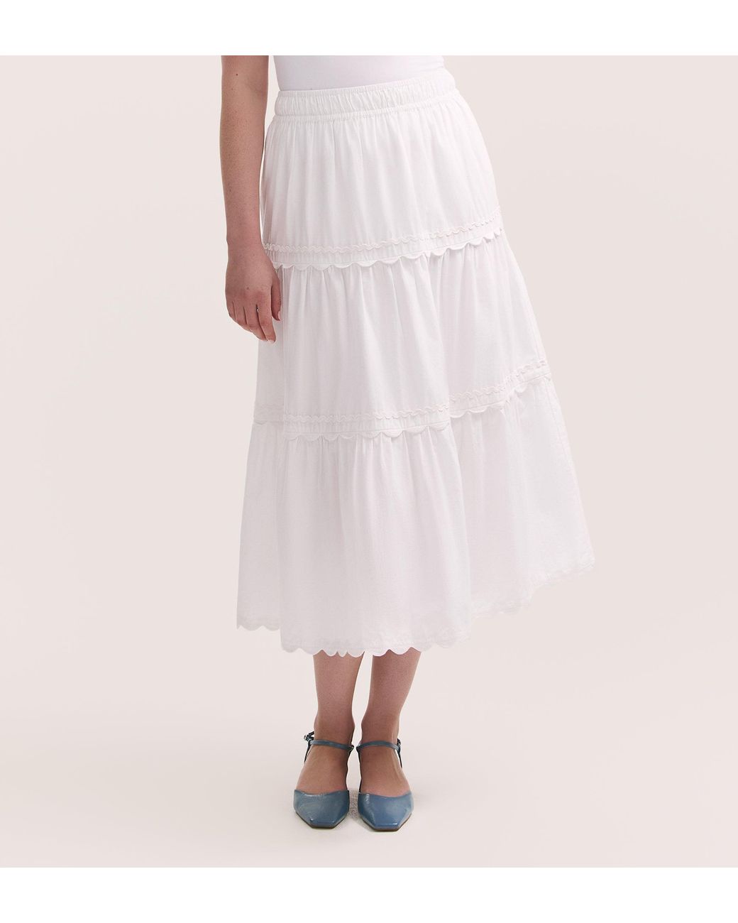 Finery London Pink Paula Cotton Ric Rac Trim Midi Skirt