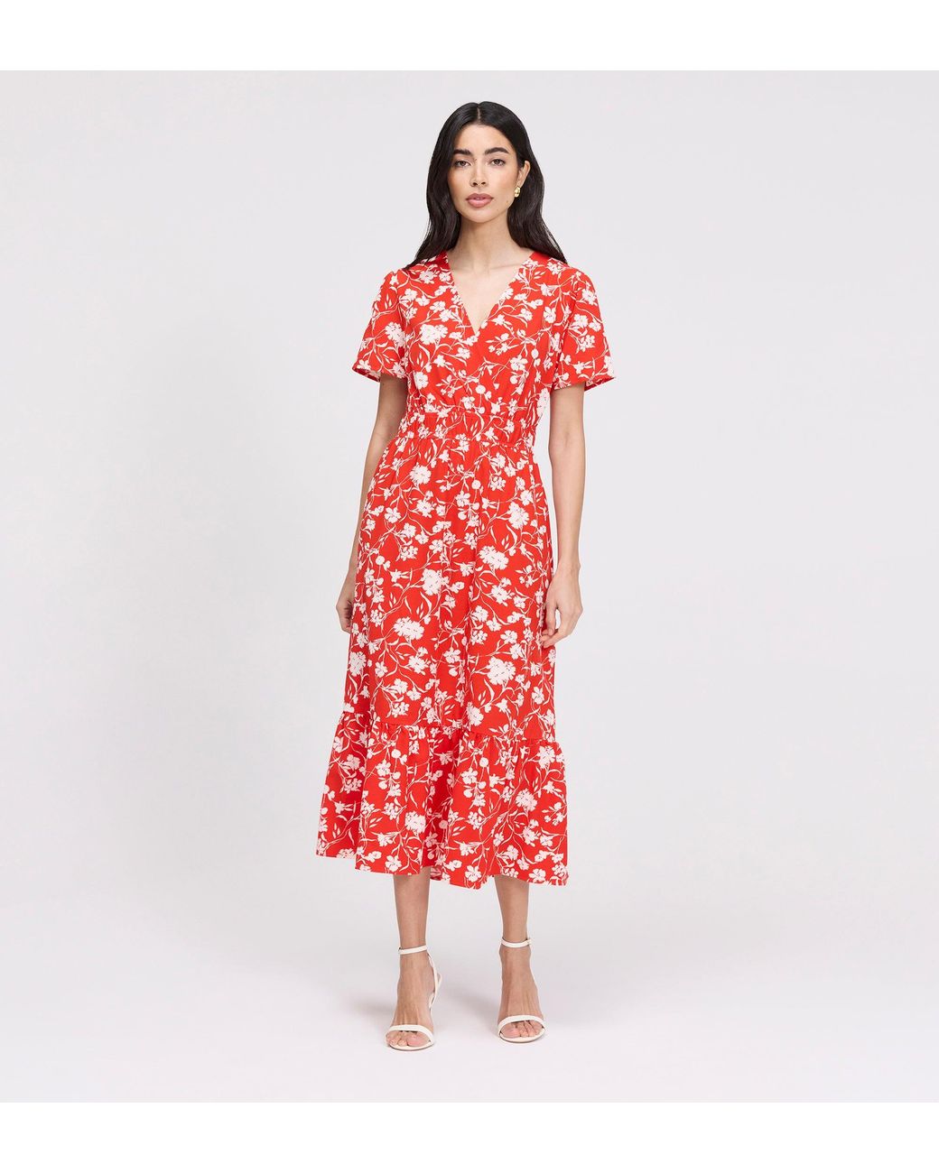Finery London Deena Wrap Tiered Midi Dress