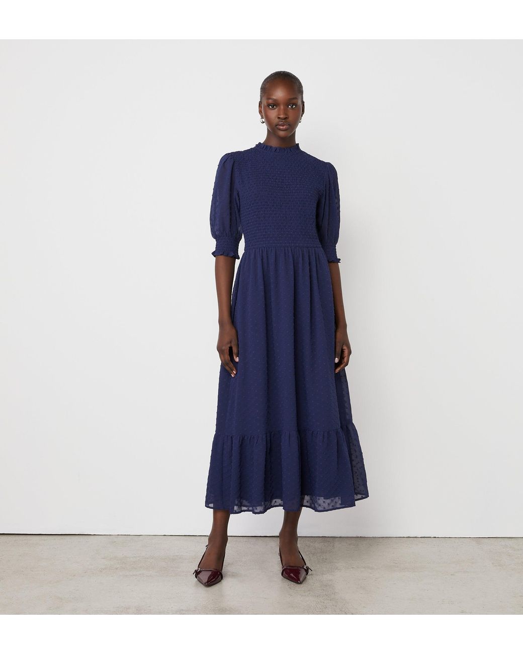Finery London Blue Amelia Chiffon Midi Dress