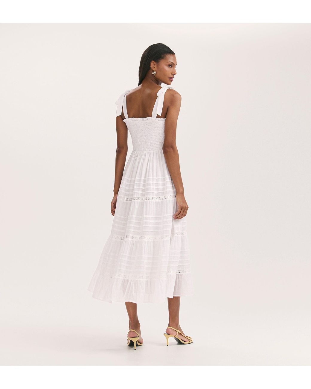 Finery London Pink Ebony Cotton Midi Tiered Dress