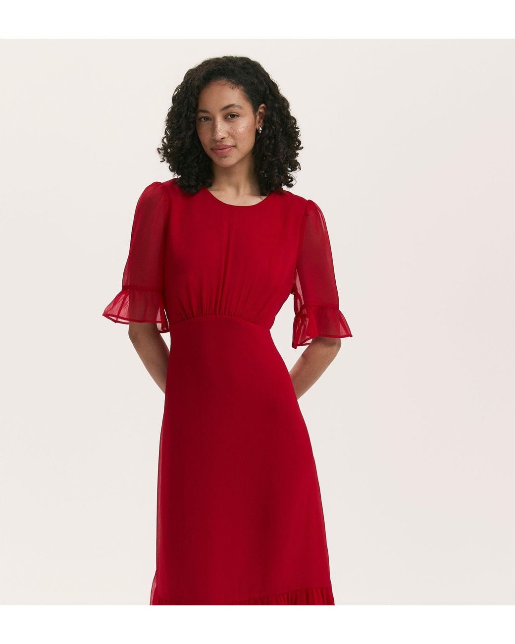 Finery London Red Jennifer Chiffon Midi Dress