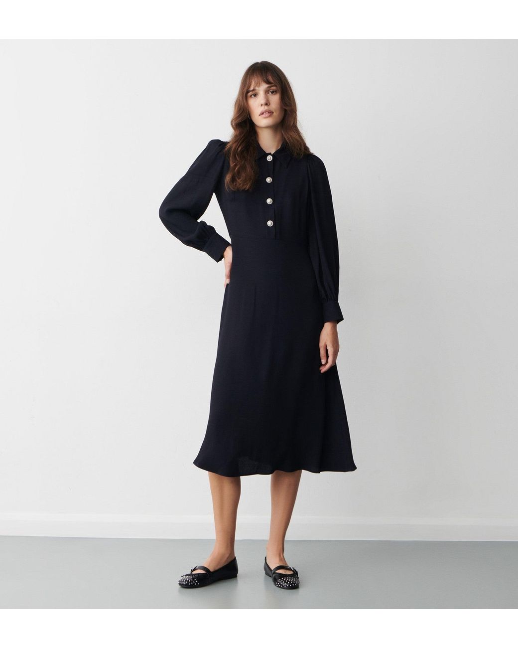 Finery London Black Rosa Crepe Midi Dress