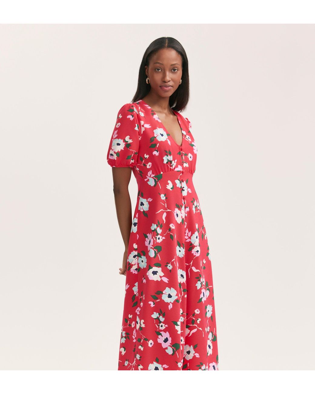 Finery London Red Robyn Crepe Midi Tea Dress