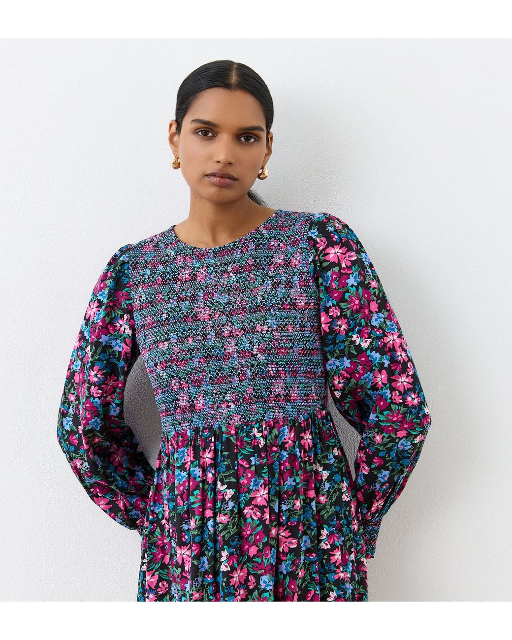Finery London Blue Isha Floral Midi Dress