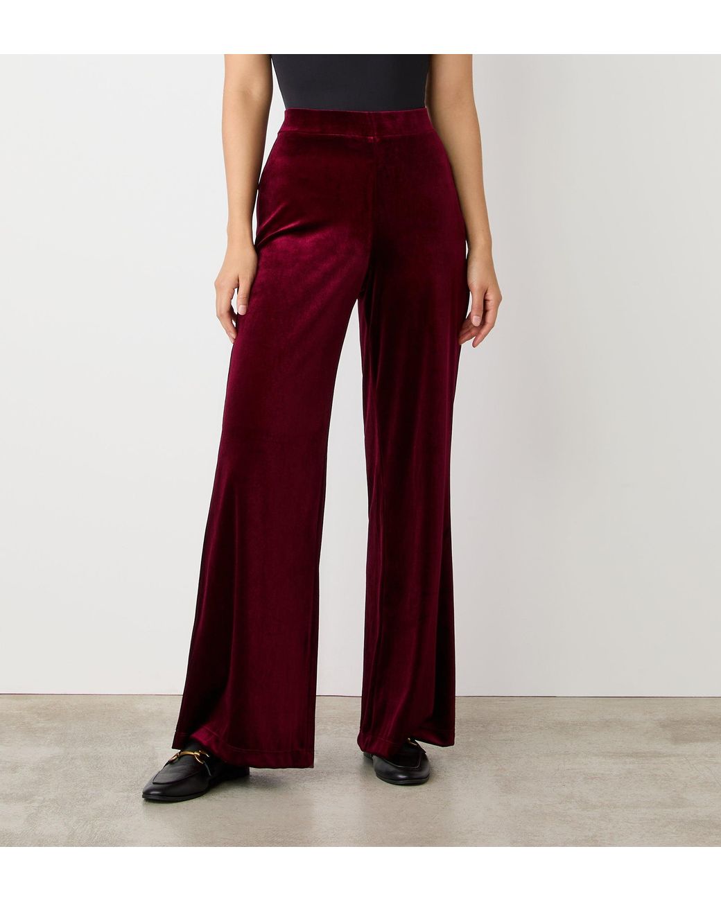 Finery London Red Reyna Velvet Wide Leg Trousers