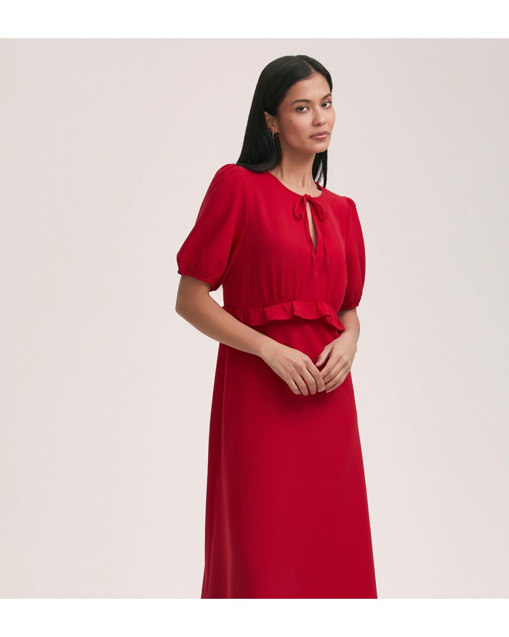 Finery London Red Anika Crepe Midi Tea Dress